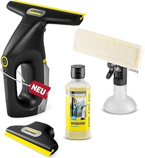 KÄRCHER WV 3 Comfort Precision+ Cordless Window Vacuum Cleaner, Battery Life: 35 min, XXL Dirty Water Tank: 200 ml, 2 Suction Nozzles, Adjustable Spray Bottle with Microfibre Mop Cover