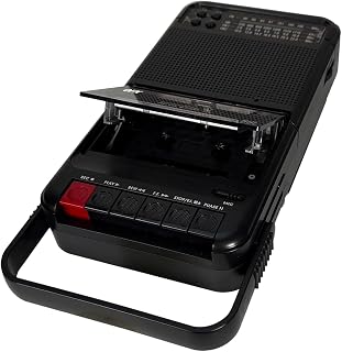 QFX Solar Rechargeable Shoebox Cassette Tape Player Recorder, RETRO-38BT | Portable, Built-In Microphone, Bluetooth Audio Streaming, AM/FM/SW Radio, MP3 Playback, Line-In/Out, AC/Battery Powered