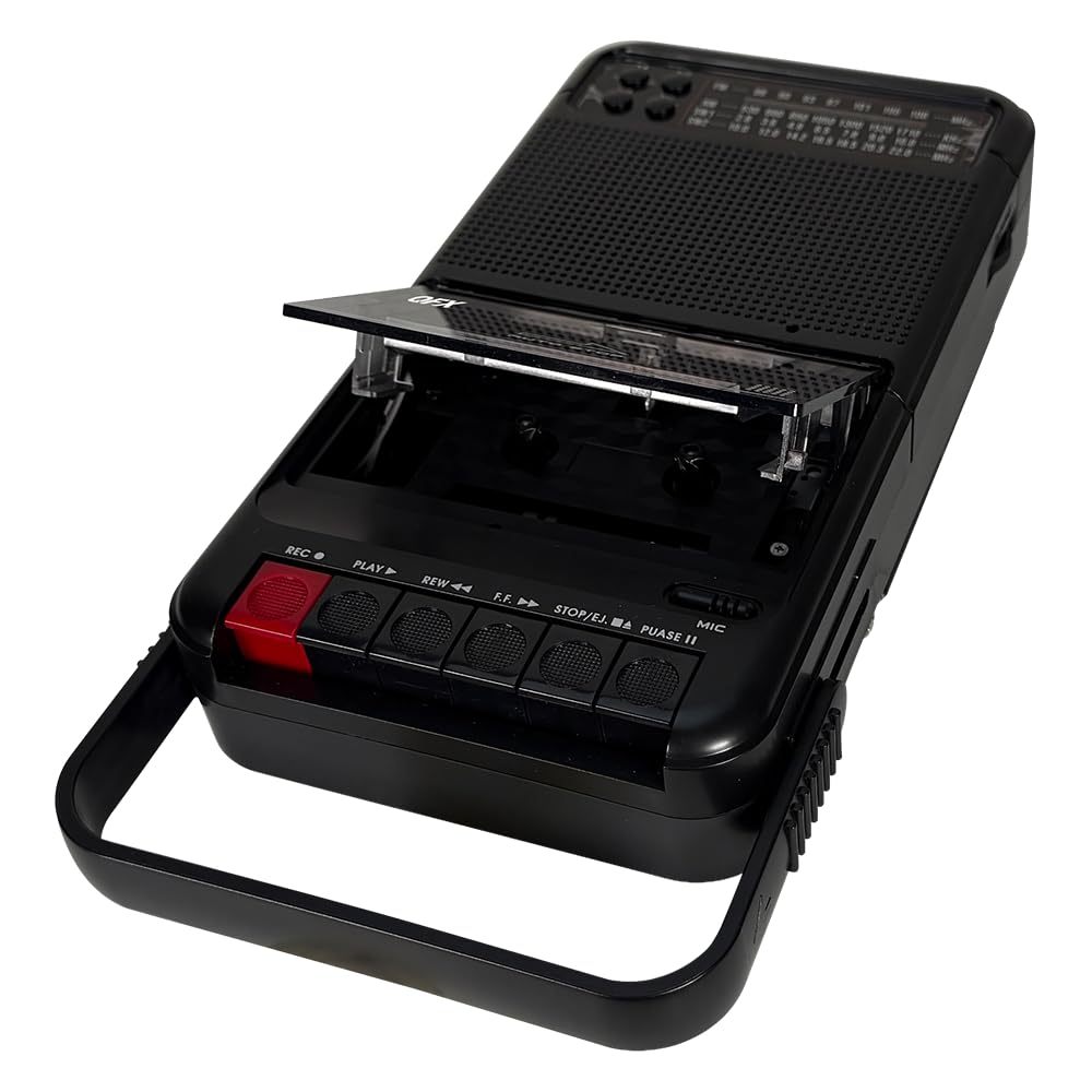 QFX Solar Rechargeable Shoebox Cassette Tape Player Recorder, RETRO-38BT | Porta