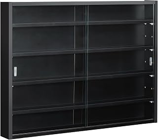 HOMCOM 5-Storey Wall Shelf Display Cabinet, Black | Shot Glass Display Case, Glass Curio Cabinet, 2 Doors, 4 Adjustable Shelves