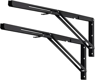 YUMORE 24 Inch Folding Shelf Bracket, Heavy Duty L Bracket, Black, 2 Pack | High-Quality Metal, 330 LB Load Capacity, Foldable Locking, Easy Release Lever, Easy Installation, Includes Hardware
