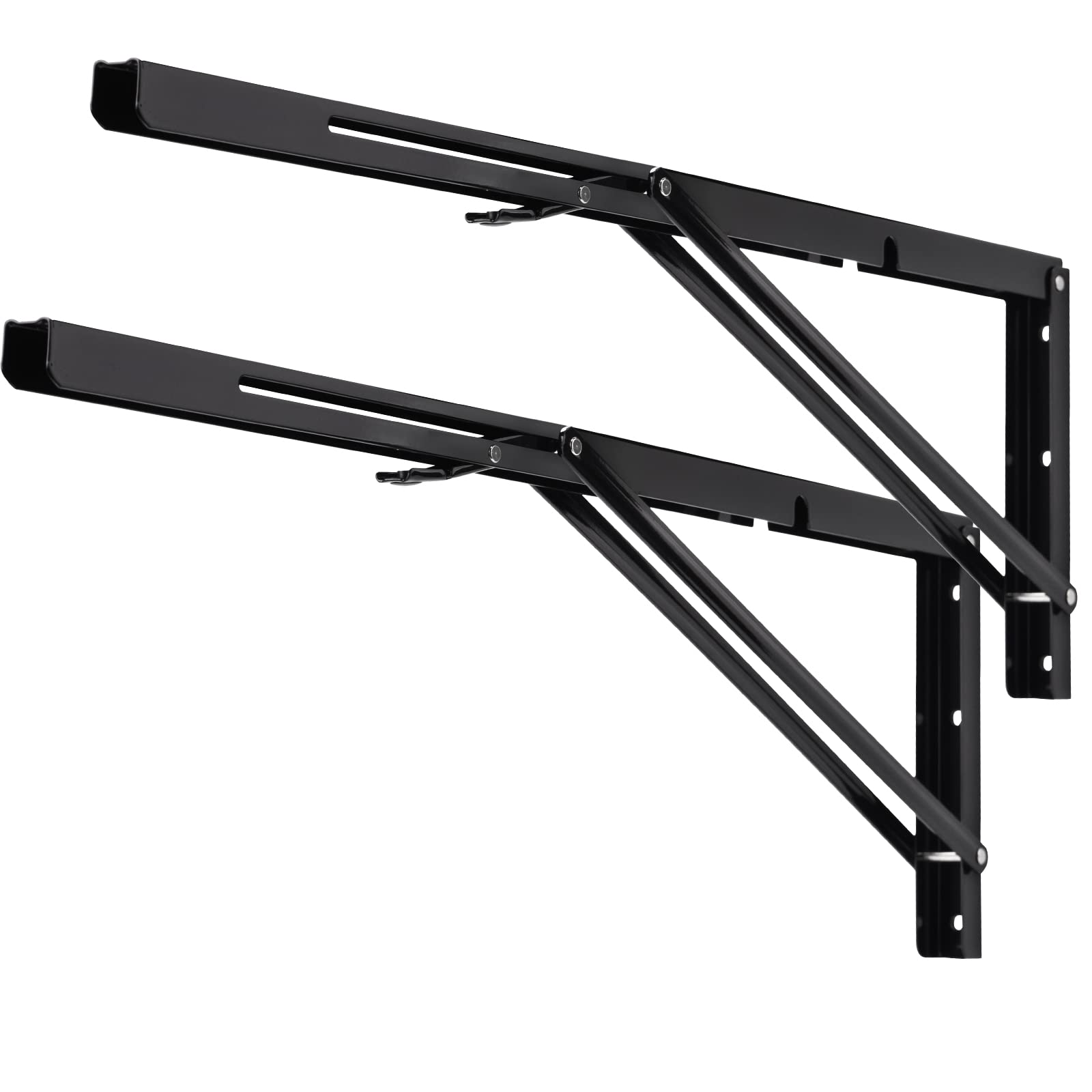 YUMORE 24 Inch Folding Shelf Bracket, Heavy Duty L Bracket, Black, 2 Pack | High