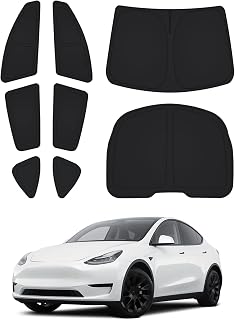 Canvcle Windshield Sun Shade for Tesla Model Y 2020-2024 Accessories Side Rear Window Shade Cover Set Window Sun Visor Blocker Privacy Cover for Camping Keep Vehicle Cool Black 8PCS (Not for Juniper)