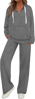 PRETTYGARDEN Tuta da donna in 2 pezzi tuta autunnale oversize scollo a V felpa con cappuccio gamba larga pantaloni della tuta da viaggio set lounge