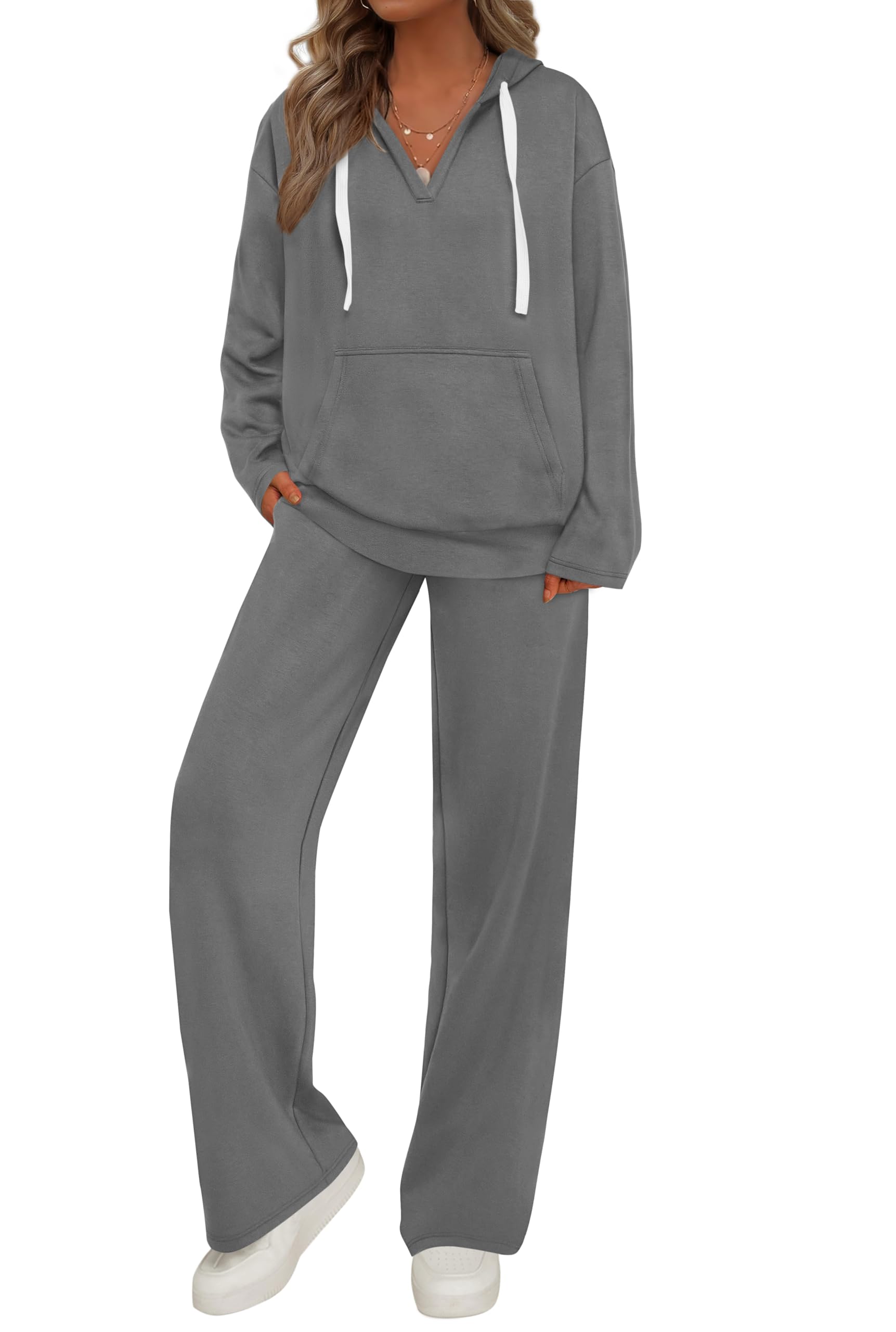 PRETTYGARDEN Tuta da donna in 2 pezzi tuta autunnale oversize scollo a V felpa c
