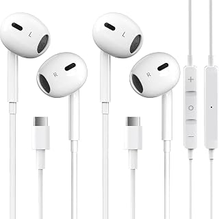 2 Packs USB C Headphones for iPhone 18/17/16/15 Pro Max Plus Type C Earphones with Microphone & Remote Noise Cancelling for iPhone 18 17 16 15 Pro Max Plus,iPad,Galaxy S26/S25/S24/Ultra Note 10/20