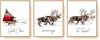 Christmas Wall Art Prints Set of 3 Canvas Artwork Posters Aesthetic Pictures Winter Santa Claus With a Sleigh Xmas Decorations for Home Bedroom Living Room Dorm Bathroom Decor (11"x14" UNFRAMED)