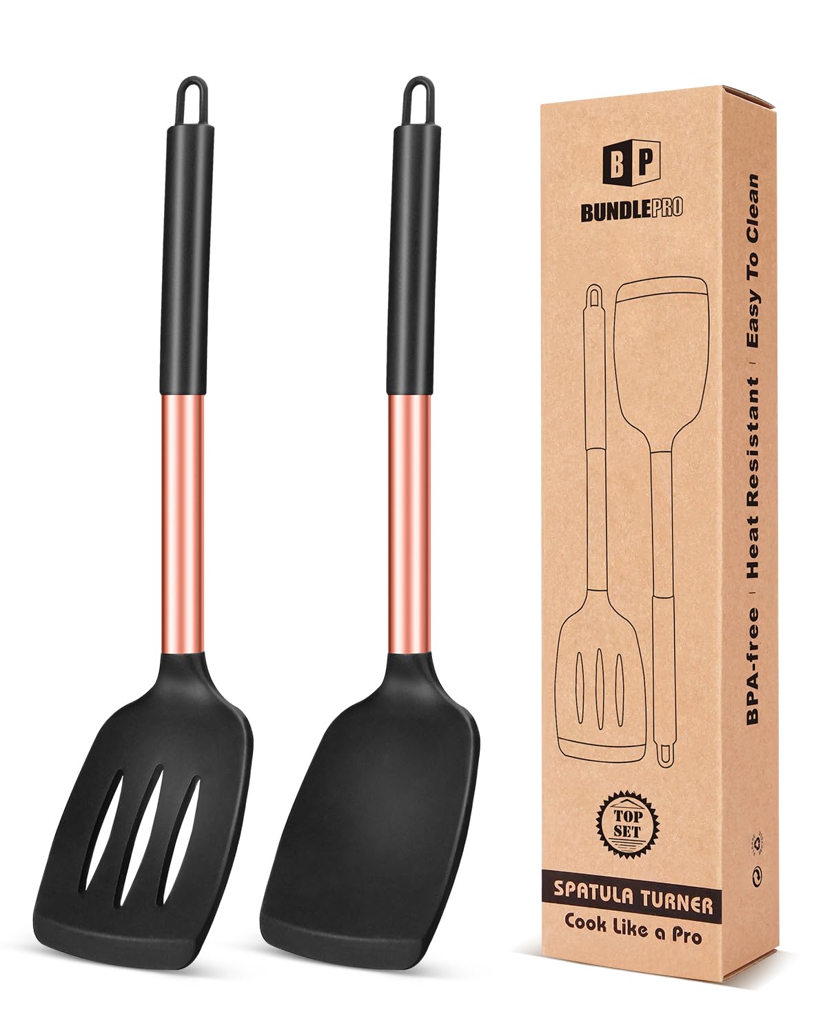 Pack of 2 Silicone Solid Turner,Non Stick Slotted Kitchen Spatulas,High Heat Res