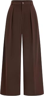CIDER Plaid Wide Leg Pants for Women with Pockets Mid Waist Checkered Pants Business Casual Trousers Trendy