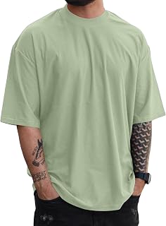 Mens Oversize Short Sleeve Tshirts Workout Drop Shoulder Relaxed Fit Tees