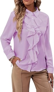 LYANER Women's Collared Neck Button Down Ruffle Long Sleeve Blouse