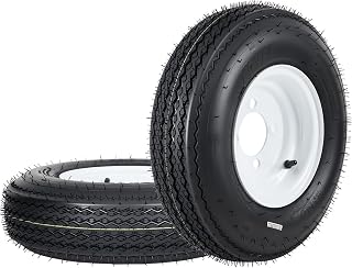 Garvee 2-Pack 4.80-8 Trailer Tires on 8” White Rims, 4 Lug on 4” Bolt Pattern, Load Range C 6PR, 760 lbs, Bias Ply Pre-Mounted for Utility/Boat/Camper Trailers