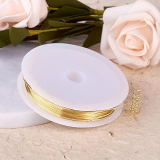 1 Roll 10M Round Copper Wire 26 Gauge Durable Plated Copper Wire for Jewelry Making Light Gold