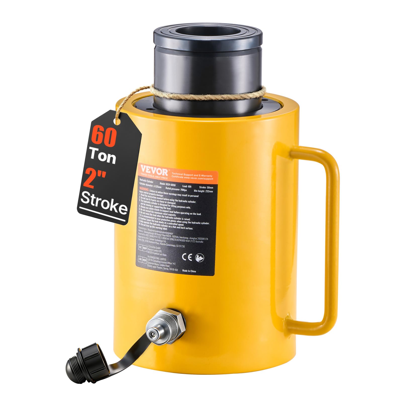 Vevor 60T 2 Inch Hydraulic Cylinder Jack Hollow Single Acting Hydraulic Ram Cyli