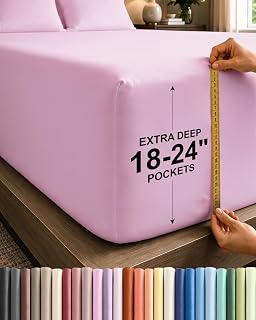 Extra Deep Twin XL Fitted Sheet - Hotel Luxury Single Fitted Sheet Only - Easily Fits 18" to 24" Mattresses - Soft, Wrinkle Free, Breathable and Comfortable Extra Deep Pocket Light Pink Fitted Sheet