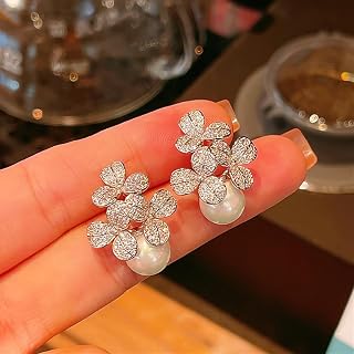 Luxury Imitation Pearl Flower Earrings Dangle Earrings for Women Engagement Wedding Fashion Jewelry