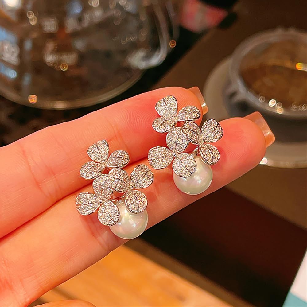 Luxury Imitation Pearl Flower Earrings Dangle Earrings for Women Engagement Wedd