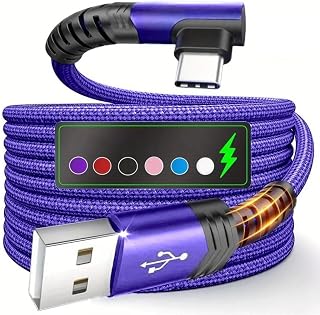 1M Right Angle USB to Type C Charging Cable - Braided Fast Charging Cable - Purple