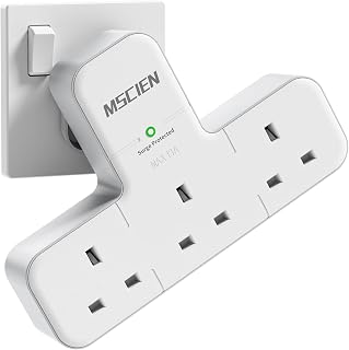 Multi Plug Adapter, Mscien 3 Way UK Plug Extension Socket with 315 Degree Rotation, Wall Power Strip Surge Protector Extender without Cable Plug Adaptor For Home, Office, Dorm
