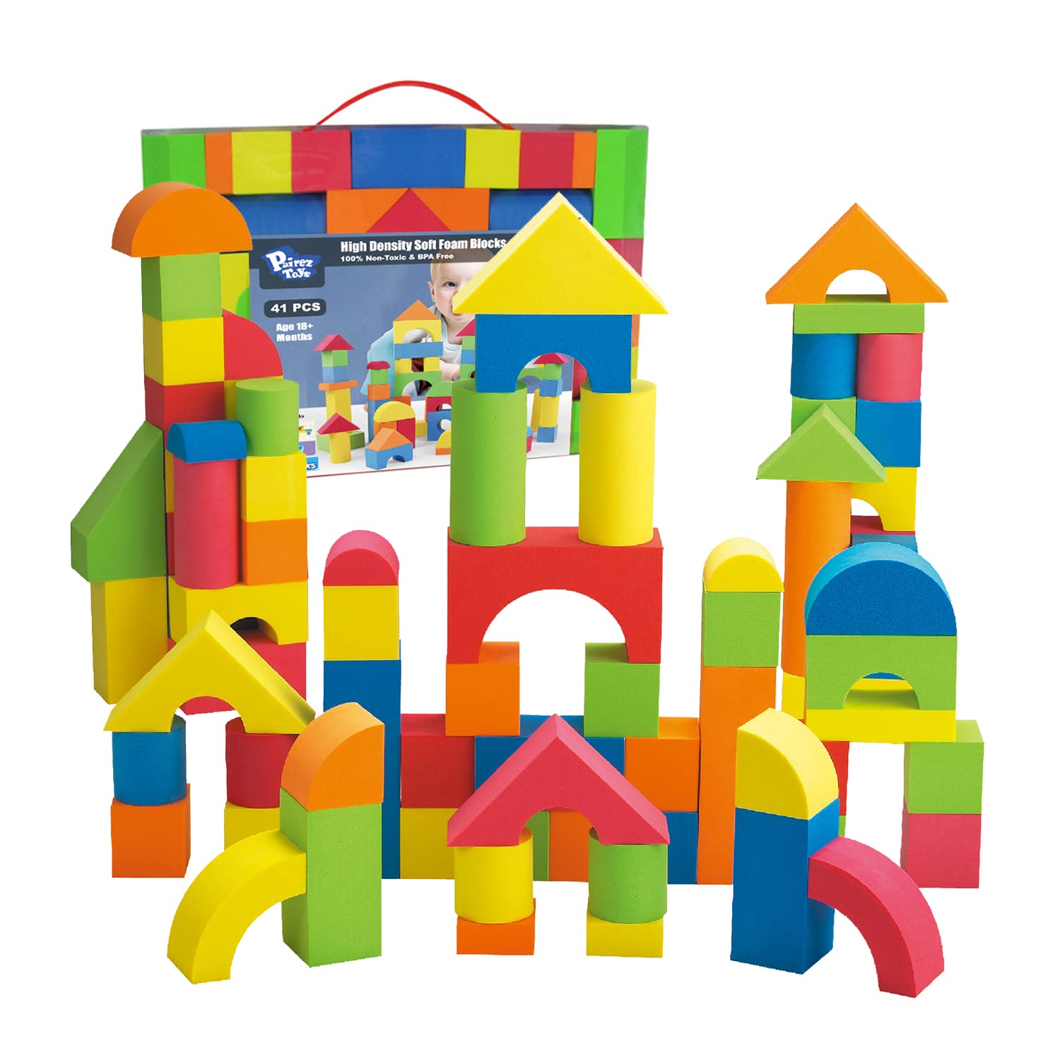 Foam Blocks for Toddlers 2-4, 41 Pieces EVA Soft Stacking Building Blocks Toy Se