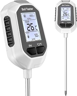 5-in-1 Soil Moisture Meter Digital Plant Temperature/Soil Moisture/PH Meter/Sunlight Intensity/Soil Fertility Backlight LCD Display Soil Test Meter for Gardening, Farming and Outdoor Plants