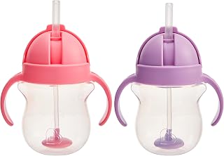 Munchkin Any Angle Sippy Cup with Weighted Straw, 2 Pack, Pink/Purple