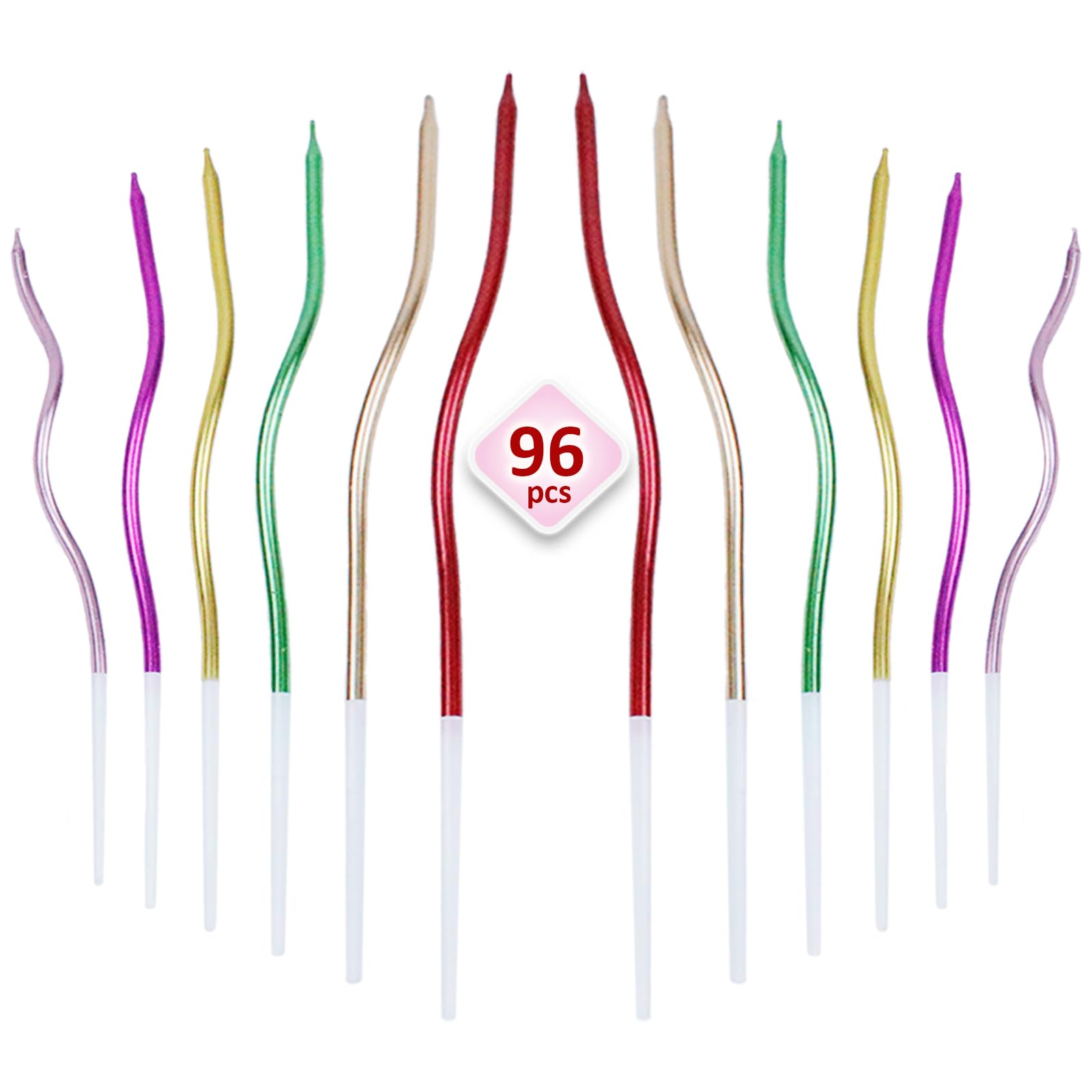 96PCS Metallic Colorful Twisted Birthday Candles - Spiral Long Thin Curly Coil C