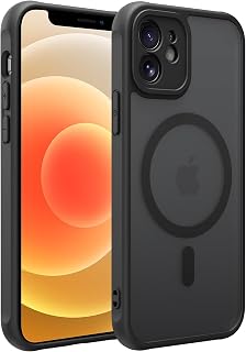 for iPhone 12 Mini Case [Compatible with Magsafe]Translucent Matte Phone Cover, [10 FT Military Grade Drop Protection] Slim Durable Shockproof Protective Bumper (Black Magnetic, iPhone 12mini)