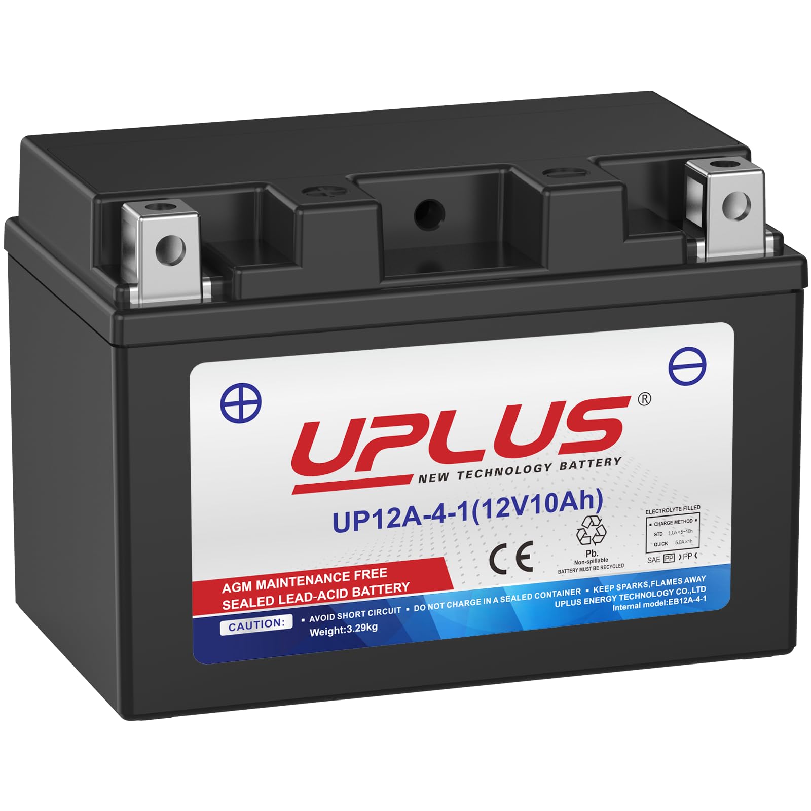 UPLUS 12V 10Ah 145A CCA Motorcycle Battery UP12A-4-1, Replaces YT12A-BS | 150L×8
