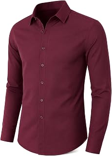 WSLCN Men's Button Down Casual Long Sleeve Slim Fit Elegant Classic Shirt
