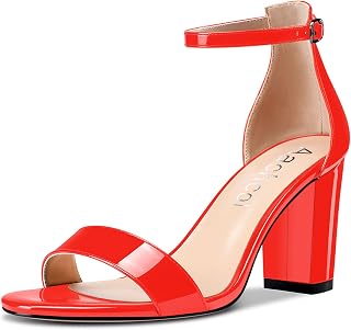 Aachcol Women's Sandals Open Toe Strappy Ankle Block Chunky Mid Heel Shoes Party 8.5 CM