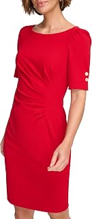 DKNY Button Short Sleeve Ruched Sheath Dress for Women