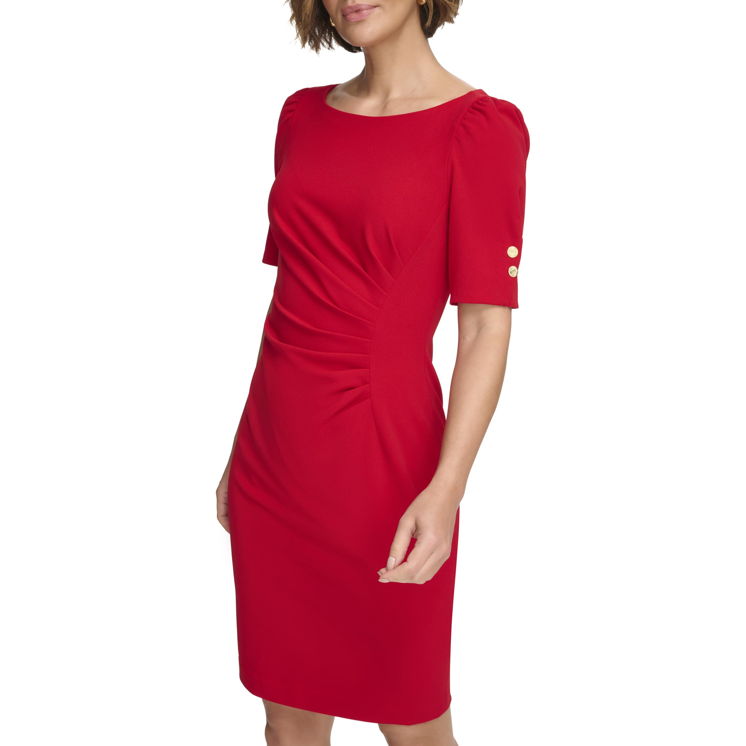 DKNY Button Short Sleeve Ruched Sheath Dress for Women