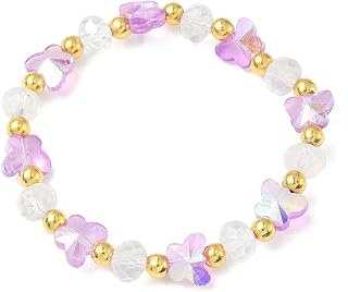 Glass Bead Stretch Bracelet Crystal Butterfly & Rondelle Charm Bracelet Women's Jewelry Gift