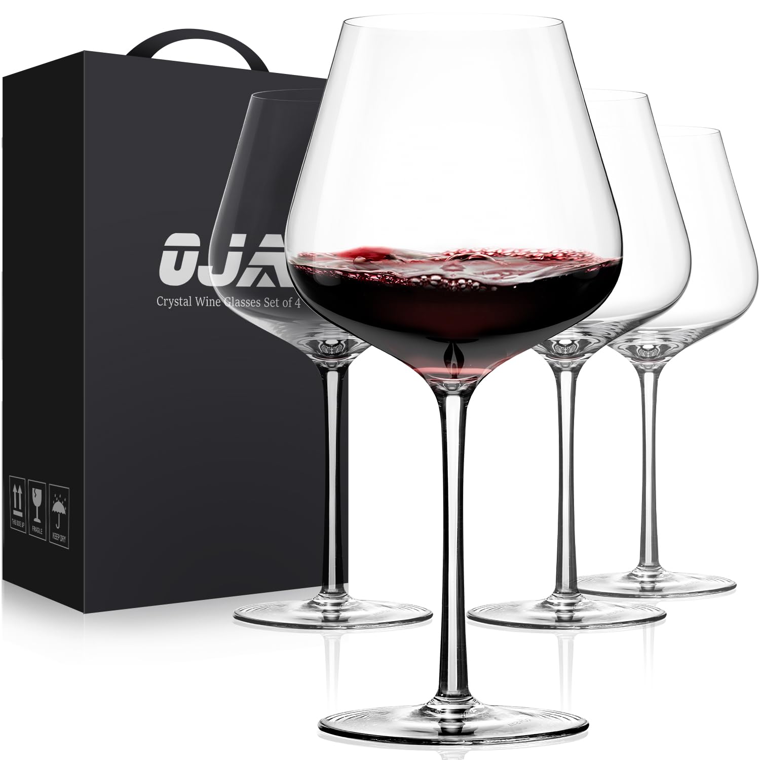 OJA Wine Glasses Set, Crystal Hand Blown Red Wine Glass Set of 4, 23 oz | Long S