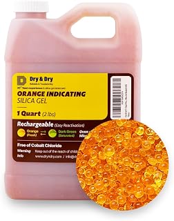 "Dry & Dry" [1 Quart] Premium Orange Indicating Silica Gel Desiccant Beads(Industry Standard 3-5 mm) - Rechargeable Silica Gel Beads(2 LBS)