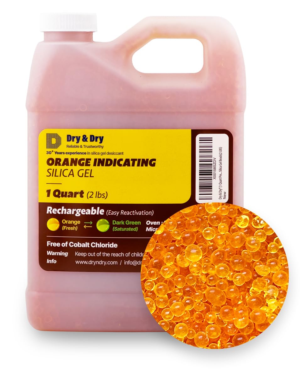 "Dry & Dry" [1 Quart] Premium Orange Indicating Silica Gel Desiccant Beads(Indus