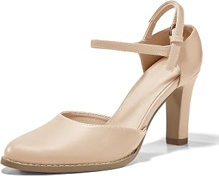 Coutgo Womens Chunky High Heels Closed Pointed Toe Ankle Strap Pumps Vintage D'Orsay Dress Party Shoes