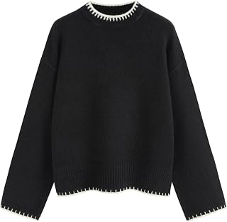 CIDER Womens Sweater Long Sleeve Split Hem Color Block Crew Neck Tops Fall Outfits