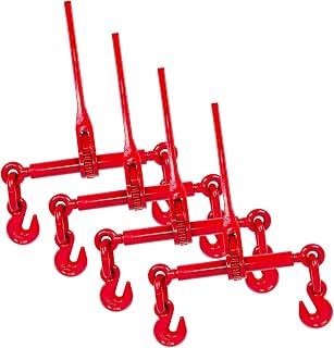 Grandroad Auto 3/8" – 1/2" Ratchet Binders 9,215 LBS Secure Working Load, G70 Hooks and Adjustable Length, for Grade 70-80 Chains, Tie Down, Hauling, Towing, 4-Pack, Red