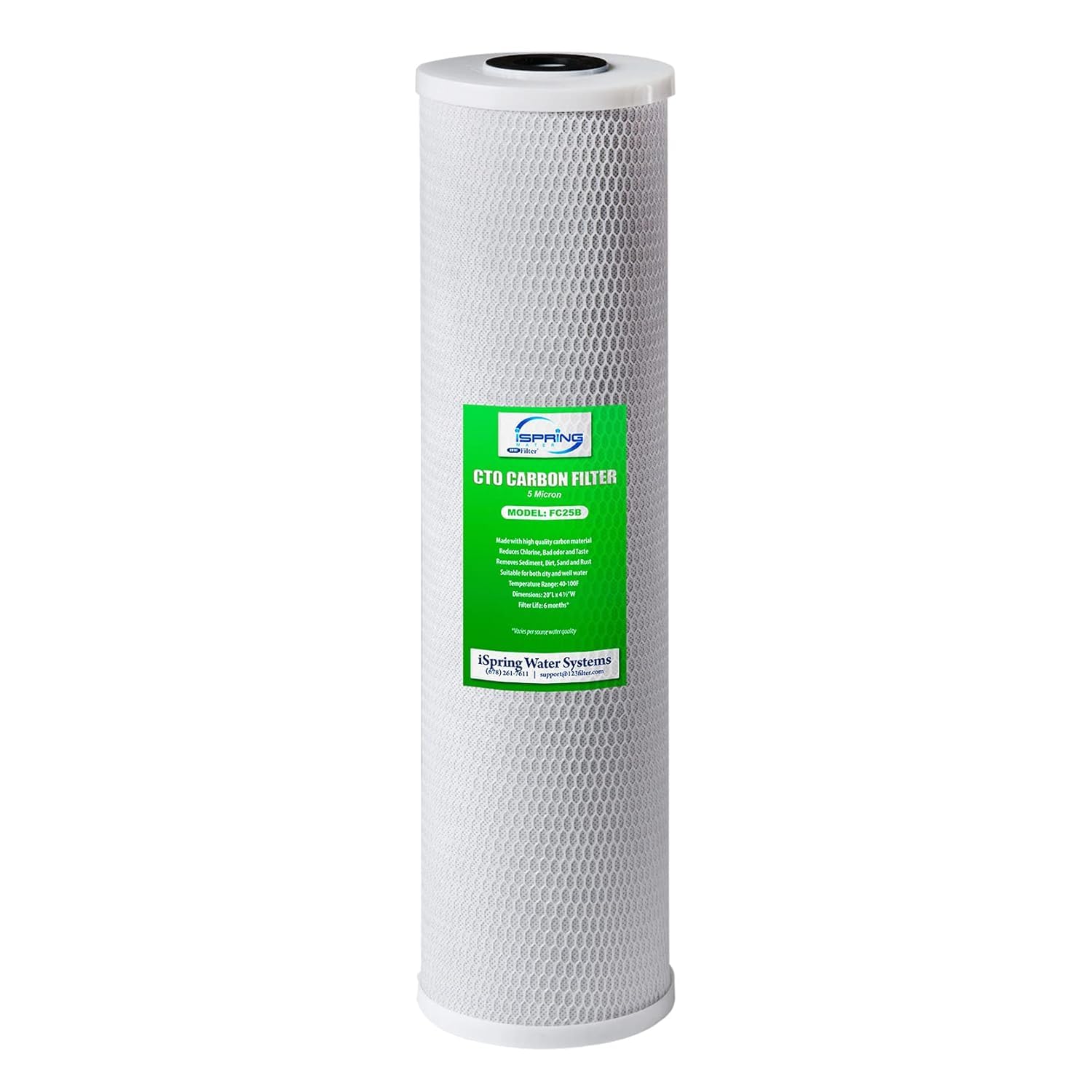 iSpring FC25B 20" x 4.5" Whole House Water Filter | Reduces Chlorine, Taste, Odo