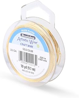 Artistic Wire, 22 Gauge Silver Plated Tarnish Resistant Colored Copper Craft Wire, Gold Color, 10 yd