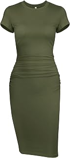 Missufeintl Women's Bodycon Ruched Short Sleeve T Shirt Midi Sundress Fitted Casual Dress