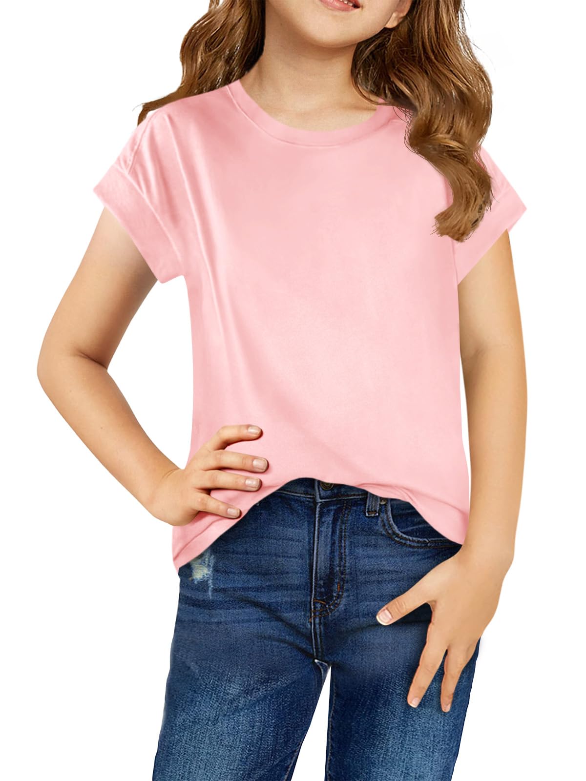 Haloumoning Baby Girls Summer Cap Sleeve Shirts Casual Cute Round Neck Tops 5-14