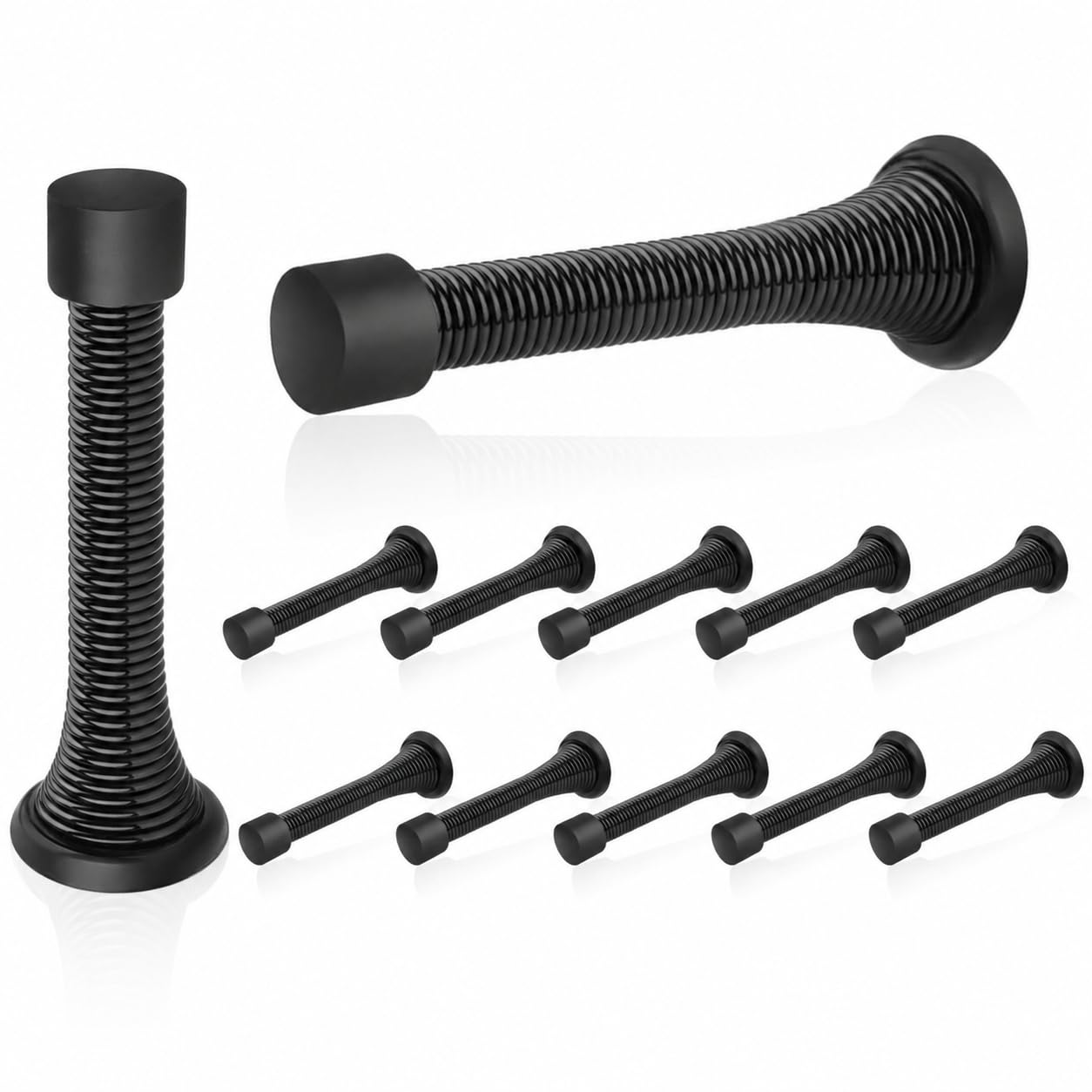 HOMOTEK 12 Pack Black Spring Door Stops,3-1/8" Heavy Duty - Flexible Door Stoppe