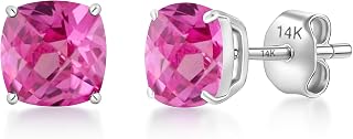 MAX + STONE 14k Gold 6MM Cushion Cut Stud Gemstone Earrings | Hypoallergenic Solitaire Gemstone Studs with 14K Gold Backs | Lightweight Birthstone Earrings with Gift Box