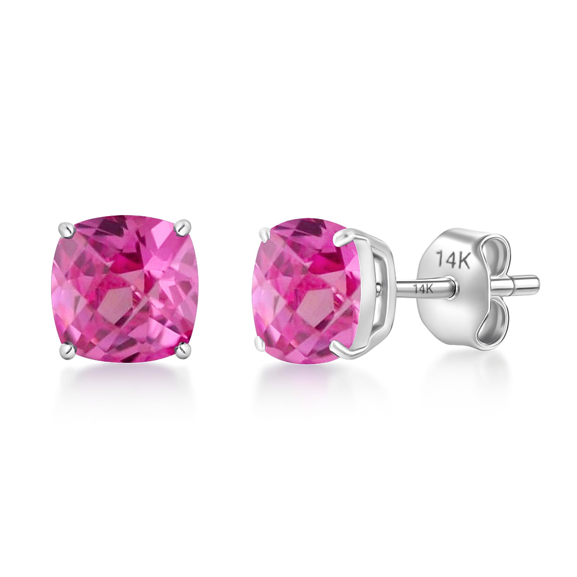 MAX + STONE 14k Gold 6MM Cushion Cut Stud Gemstone Earrings | Hypoallergenic Sol