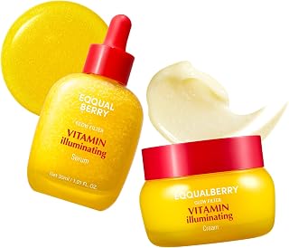 EQQUALBERRY Vitamin C Dark Spots &amp; Brightening Duo | Vitamin Illuminating Serum &amp; Cream with Niacinamide, TXA &amp; Ceramides | Korean Skincare Set for Even Tone &amp; Glow