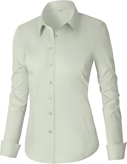 CUNLIN Women's Cotton Button Down Shirt Long Sleeve Formal Dress Work Blouse