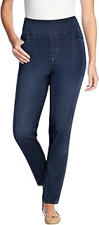 Woman Within Plus Size Slim-Leg Pull-On Gap-Free Stretch-Denim Jeans
